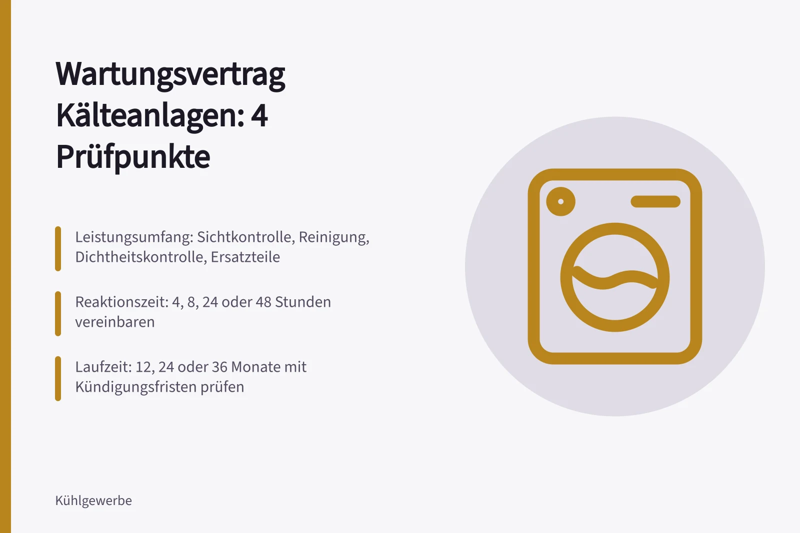 Wartungsvertrag für Kälteanlagen mit Leistungen, Reaktionszeiten und Laufzeiten